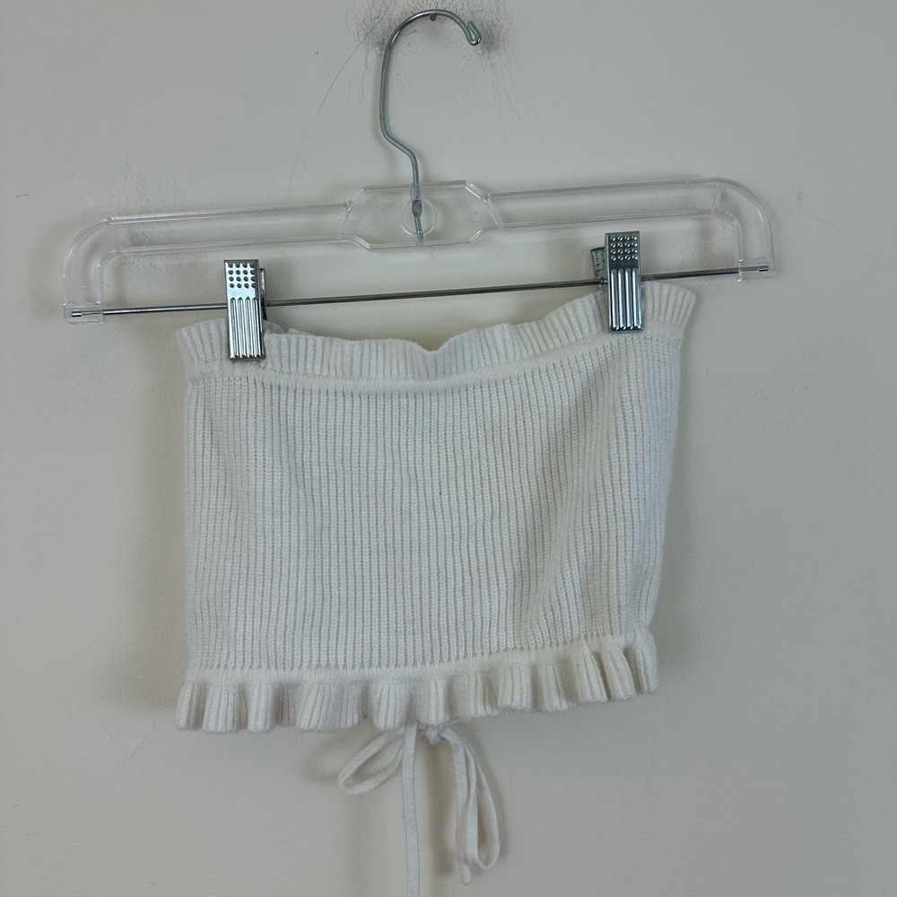 Princess Polly Ribbed Knit Strapless Crop Top in Cream Tie Back Size S/M